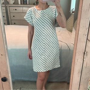 NWT Lou & Grey White and Blue Tweed Style Short Sleeve T striped Shirt Dress